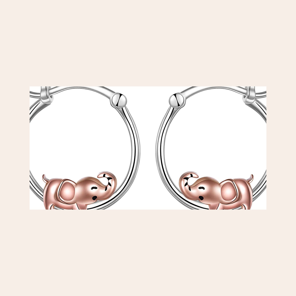 Elephant Hoop Earrings — Sterling Silver with Rose Gold