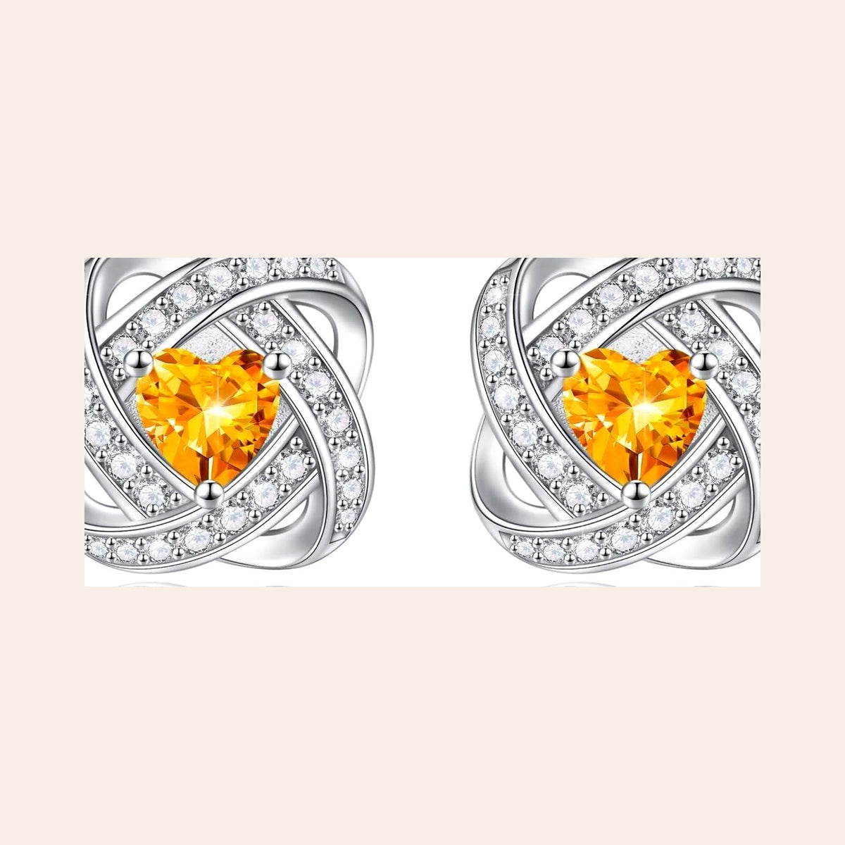 Love Knot Birthstone Earrings — Sterling Silver with Citrine