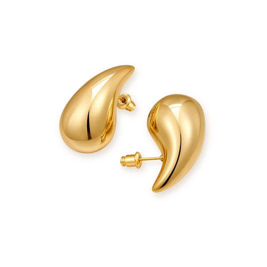 Chunky Gold Drop Earrings — Smooth Teardrop Studs