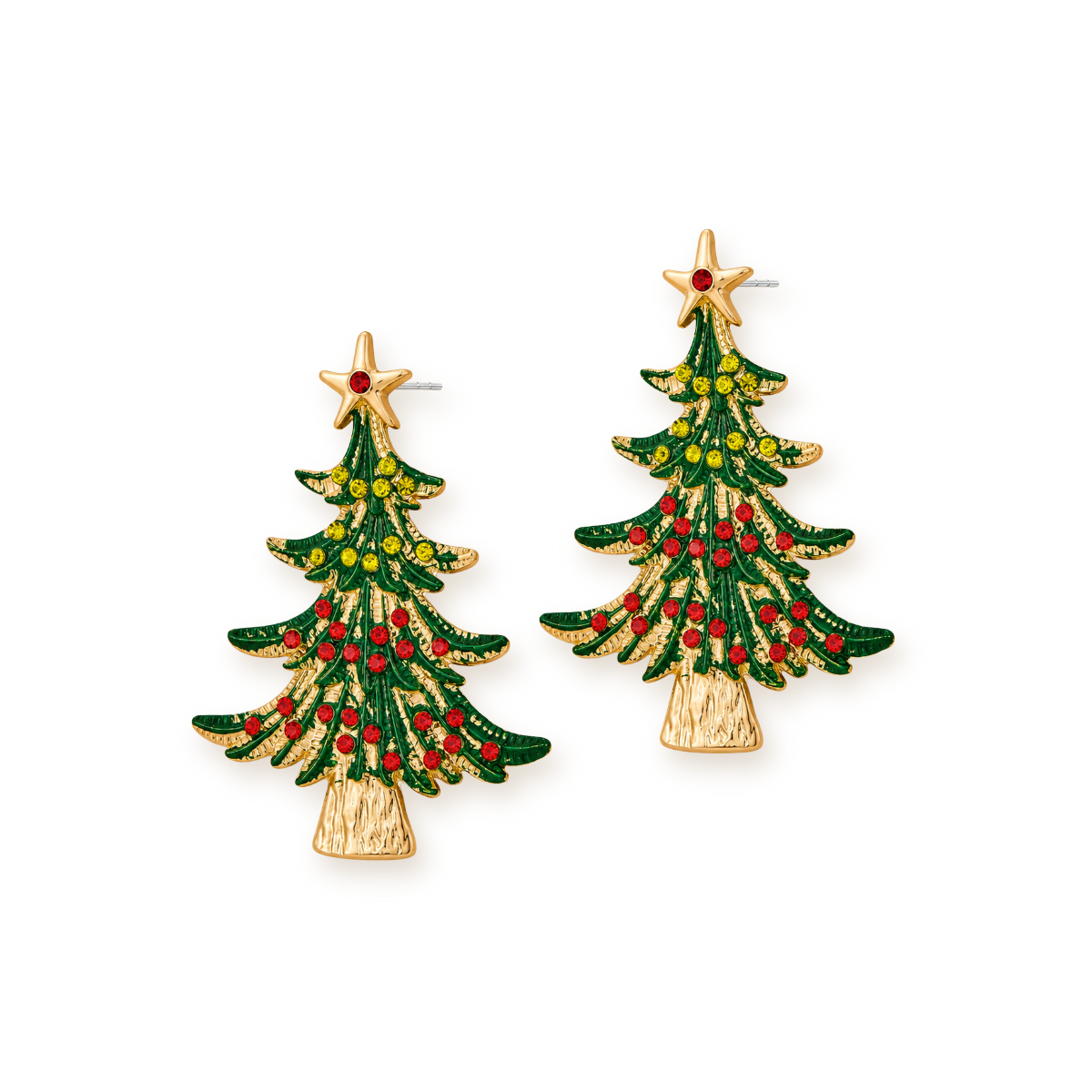 Christmas Tree Earrings — Rhinestone Festive Studs