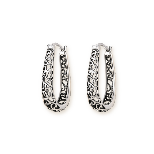 Sterling Silver Filigree Hoops — Openwork Huggie Earrings
