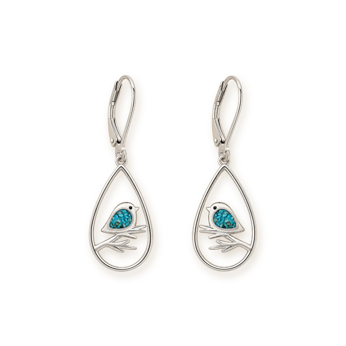 Turquoise Bird Earrings — Sterling Silver Teardrop Drops