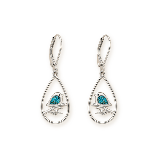 Turquoise Bird Earrings — Sterling Silver Teardrop Drops