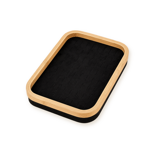 Bamboo Jewelry Tray — Faux Velvet Ring and Earring Display