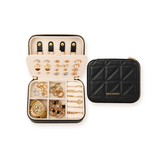 Two-Layer Travel Jewelry Case — Quilted PU Leather