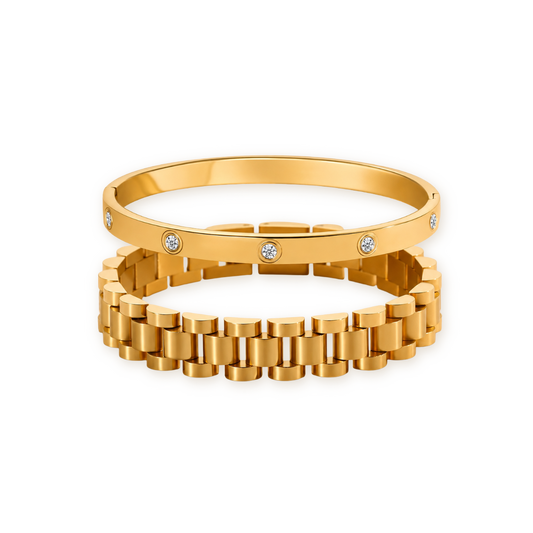 Watch Band Bangle Set — Stainless Steel in Gold Tone
