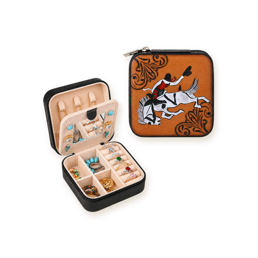 Western Travel Jewelry Case — Tooled Horse Motif