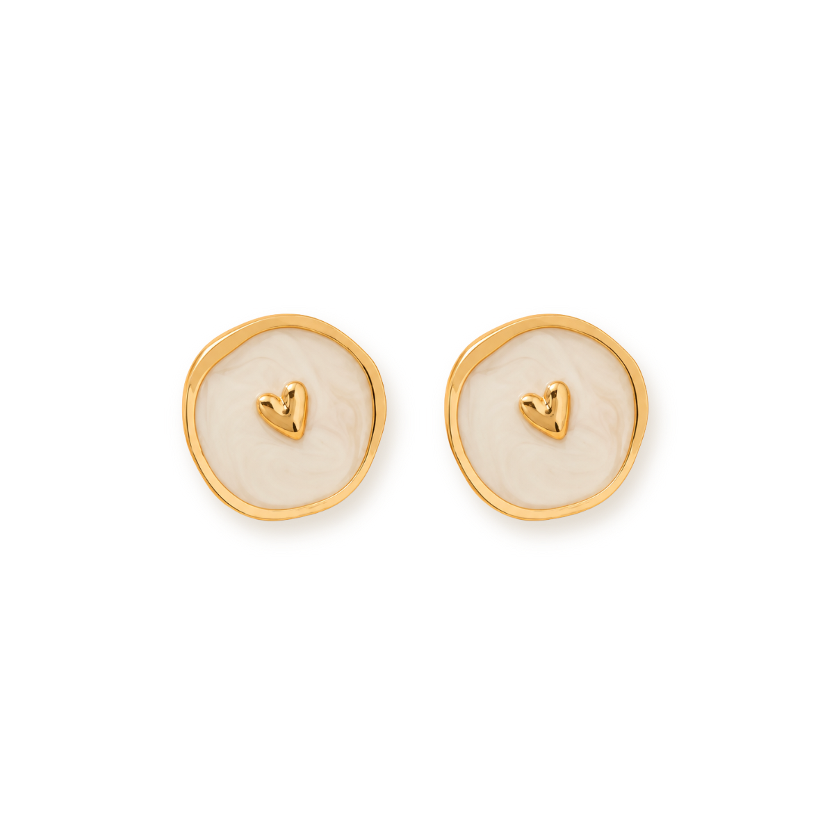 Celestial Heart Studs — Handmade Enamel Rounds with Gold Heart