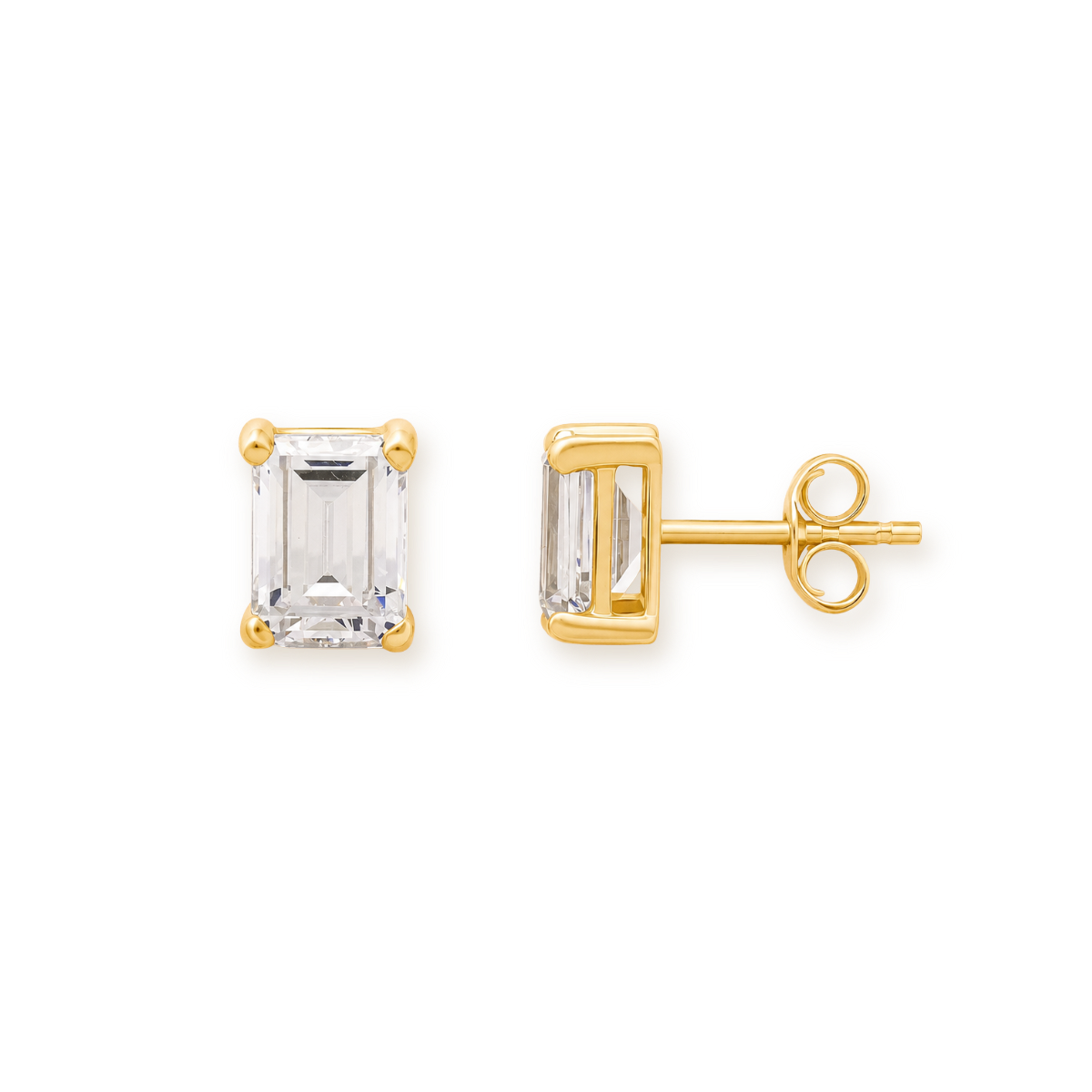Emerald Cut Studs — 3.5ct Cubic Zirconia in Gold Over Silver
