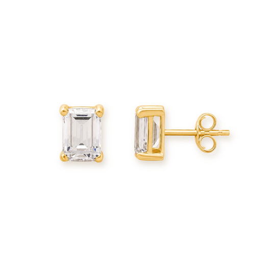 Emerald Cut Studs — 3.5ct Cubic Zirconia in Gold Over Silver