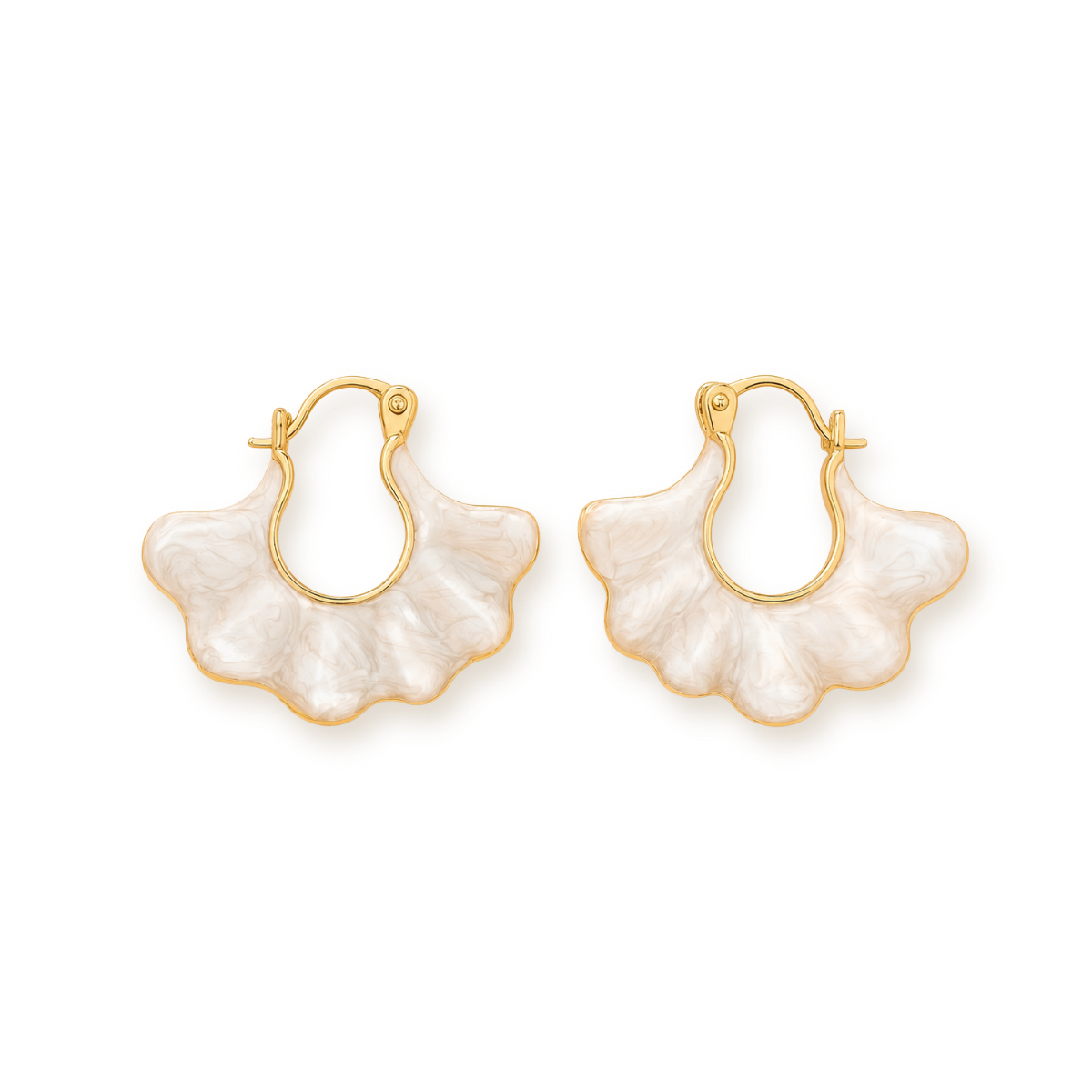 Shell Fan Hoops — Pearlescent Statement Earrings in Gold