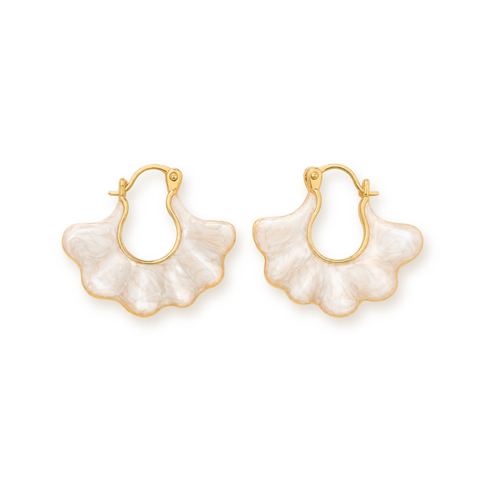 Shell Fan Hoops — Pearlescent Statement Earrings in Gold