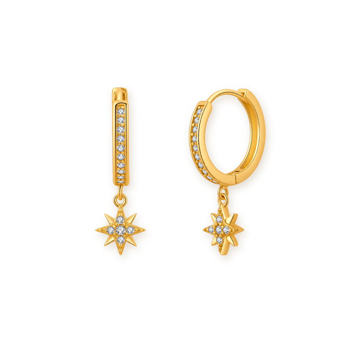 Star Dangle Hoops — 14K Gold Plated Small Hoops