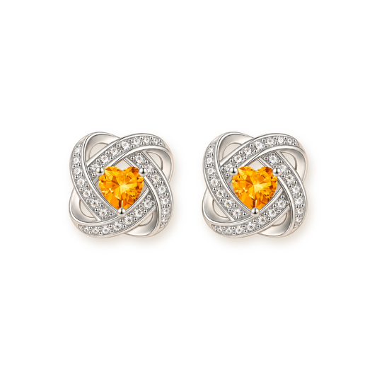 Love Knot Birthstone Earrings — Sterling Silver with Citrine