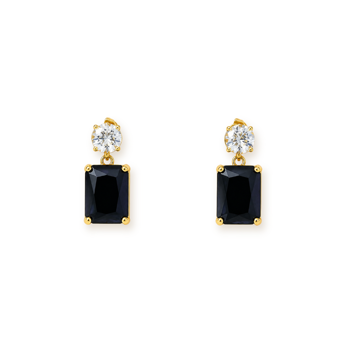 Black Crystal Drop Earrings — Baguette Cut with Cubic Zirconia
