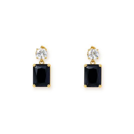 Black Crystal Drop Earrings — Baguette Cut with Cubic Zirconia