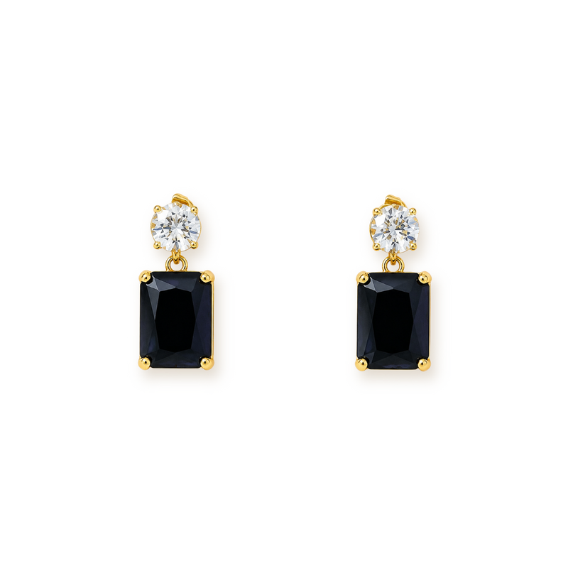 Black Crystal Drop Earrings — Baguette Cut with Cubic Zirconia