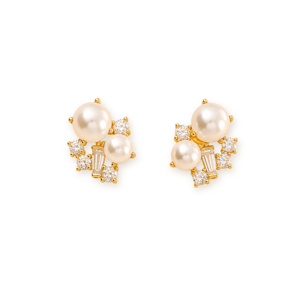 Pearl Cluster Studs — Cubic Zirconia and Pearls in 18K Gold Plating