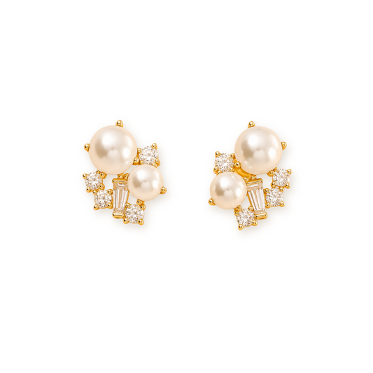 Pearl Cluster Studs — Cubic Zirconia and Pearls in 18K Gold Plating