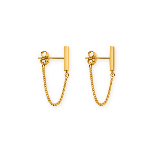 Bar and Chain Drop Earrings — Sterling Silver in Gold