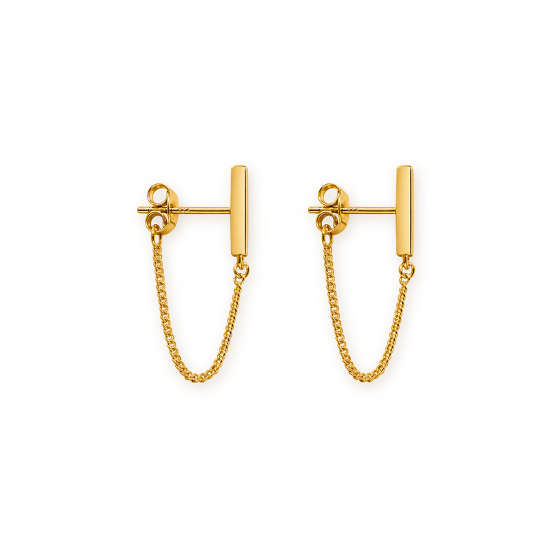 Bar and Chain Drop Earrings — Sterling Silver in Gold