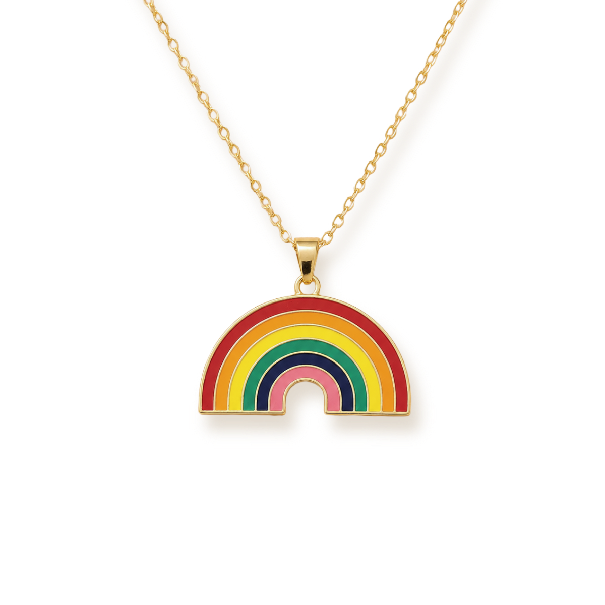 Rainbow Enamel Necklace — Colorful Pendant on Gold Chain