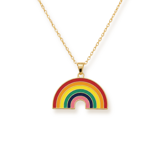Rainbow Enamel Necklace — Colorful Pendant on Gold Chain