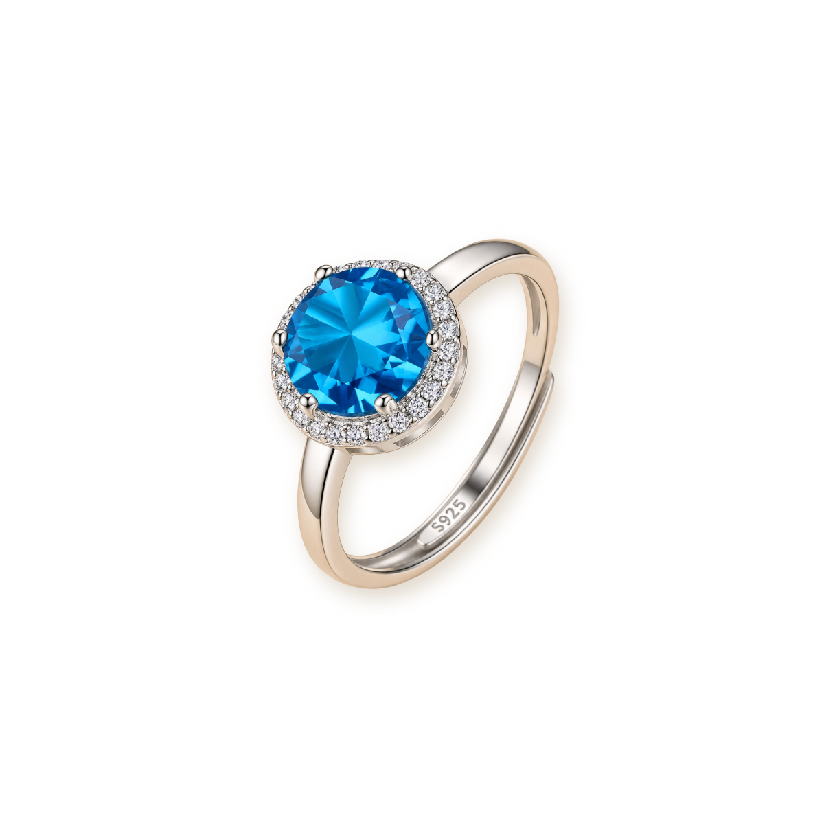 Blue Topaz Halo Ring — Sterling Silver, Adjustable