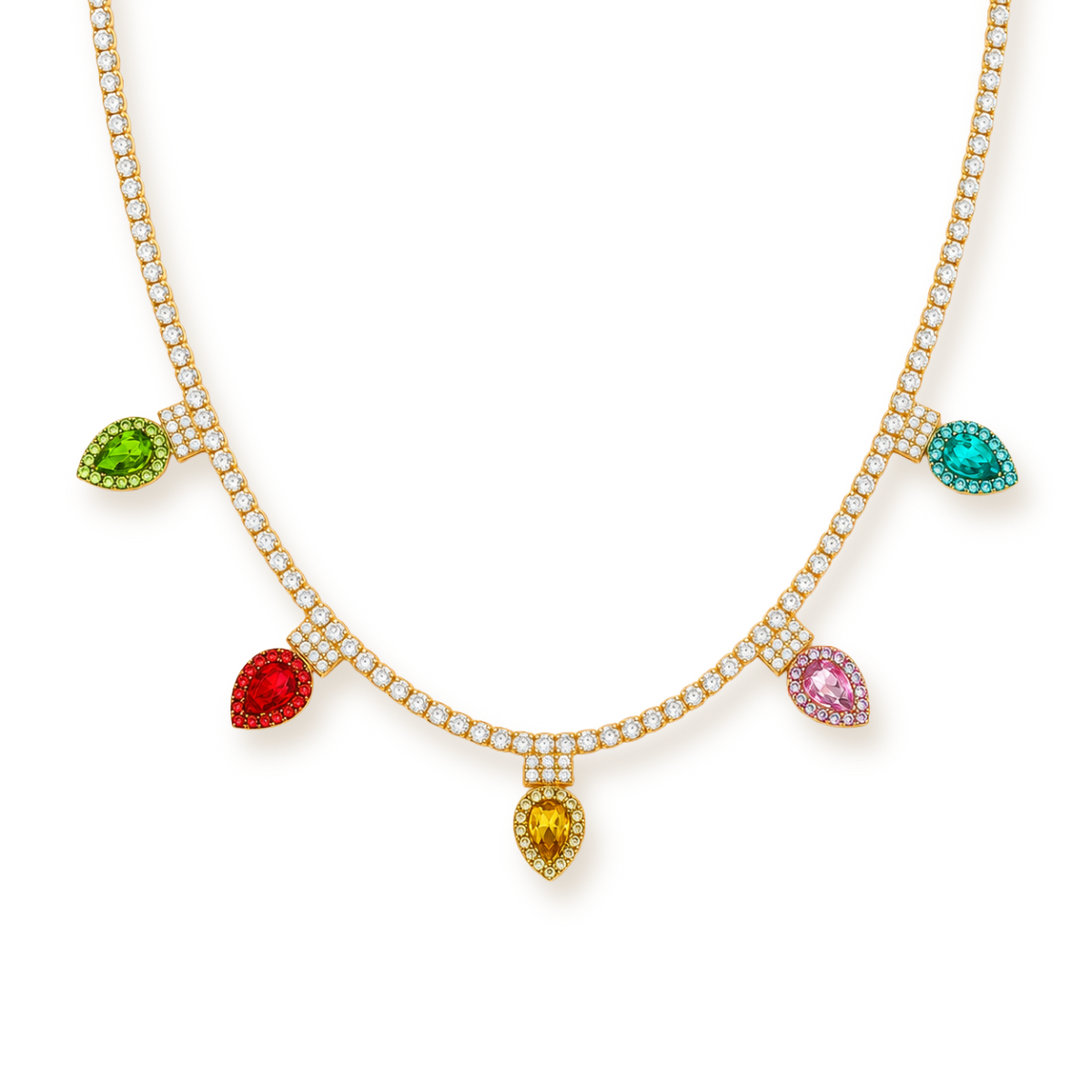 Christmas Lights Necklace — Colorful Crystal Bulbs on a Pavé Chain
