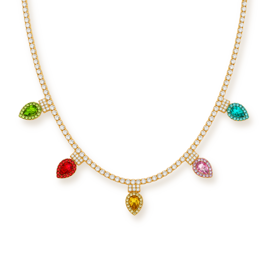 Christmas Lights Necklace — Colorful Crystal Bulbs on a Pavé Chain