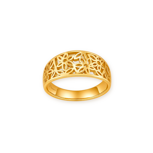Daisy Band Ring — Openwork Flowers in 14K Gold Plating