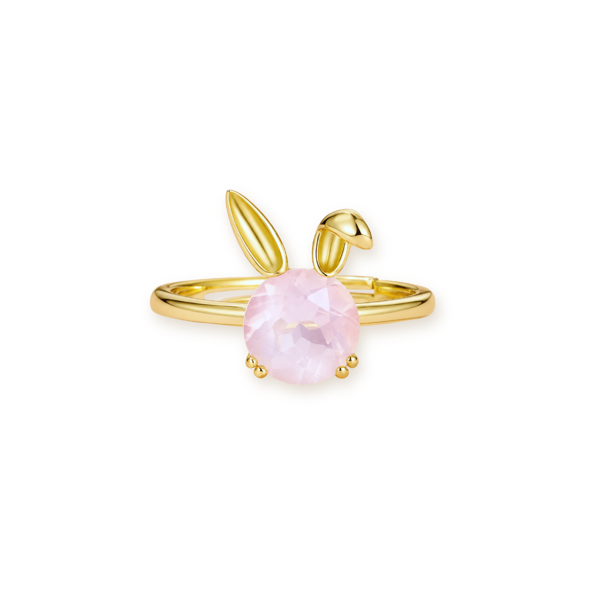 Rose Quartz Rabbit Ring — 925 Silver with Gold Plating