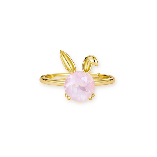 Rose Quartz Rabbit Ring — 925 Silver with Gold Plating