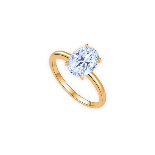 Oval Solitaire Ring — 14K Gold Plated Cubic Zirconia