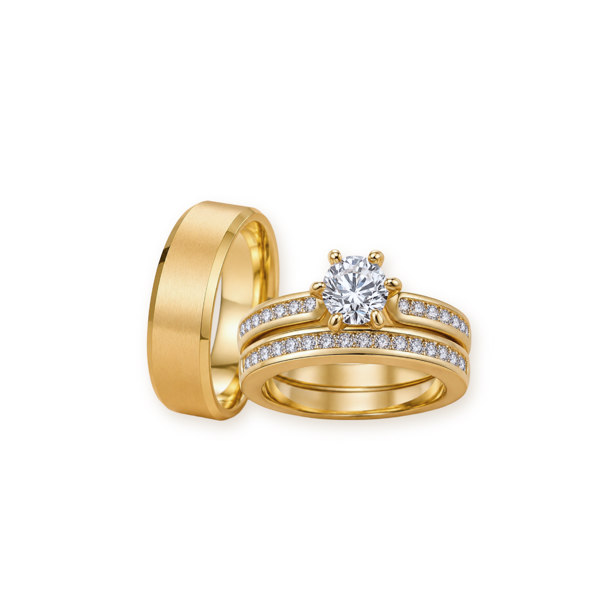 Matching Couple Rings — Sterling and Titanium Wedding Set