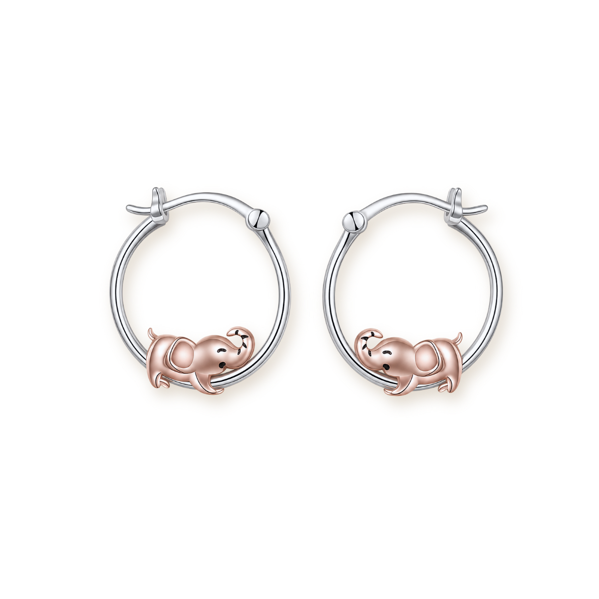 Elephant Hoop Earrings — Sterling Silver with Rose Gold