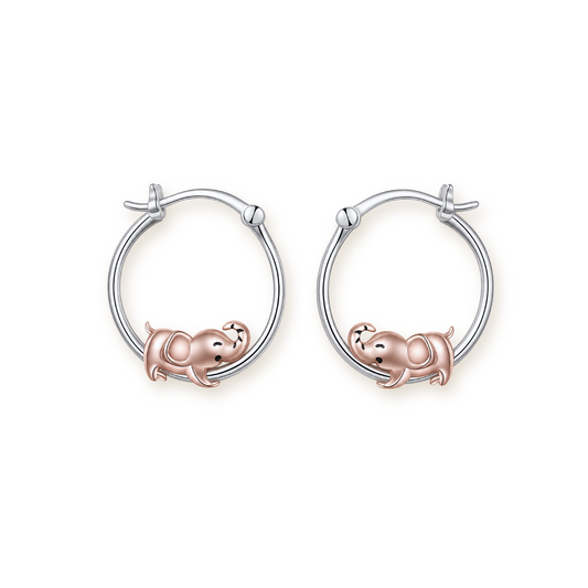 Elephant Hoop Earrings — Sterling Silver with Rose Gold