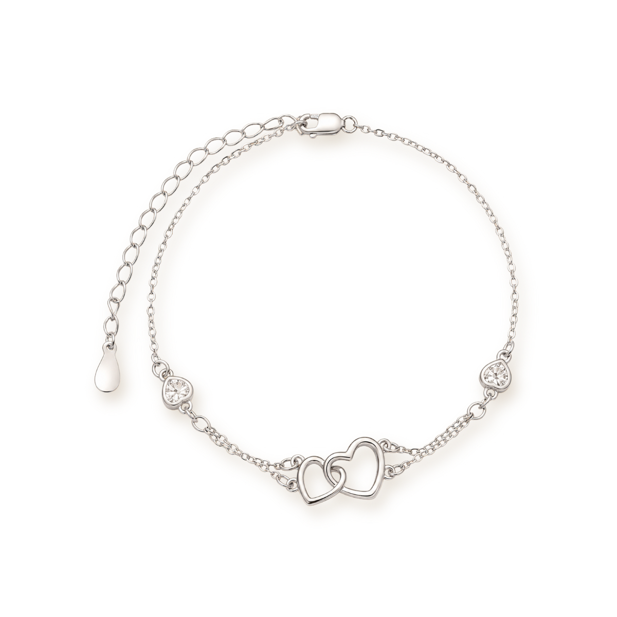 Heart Anklet — Sterling Silver with Cubic Zirconia