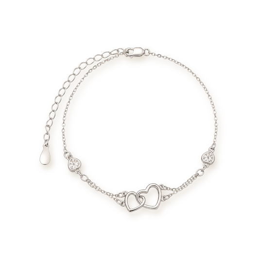 Heart Anklet — Sterling Silver with Cubic Zirconia