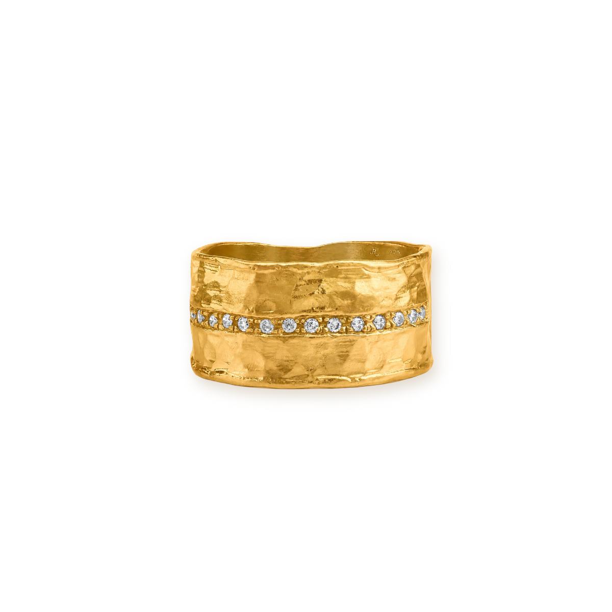 Hammered Band Ring — 14K Gold Over Sterling with Pavé