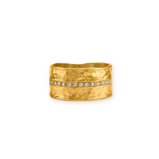 Hammered Band Ring — 14K Gold Over Sterling with Pavé