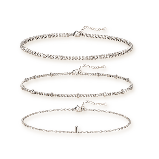 Silver Chain Bracelet Set — Three Stackable Styles
