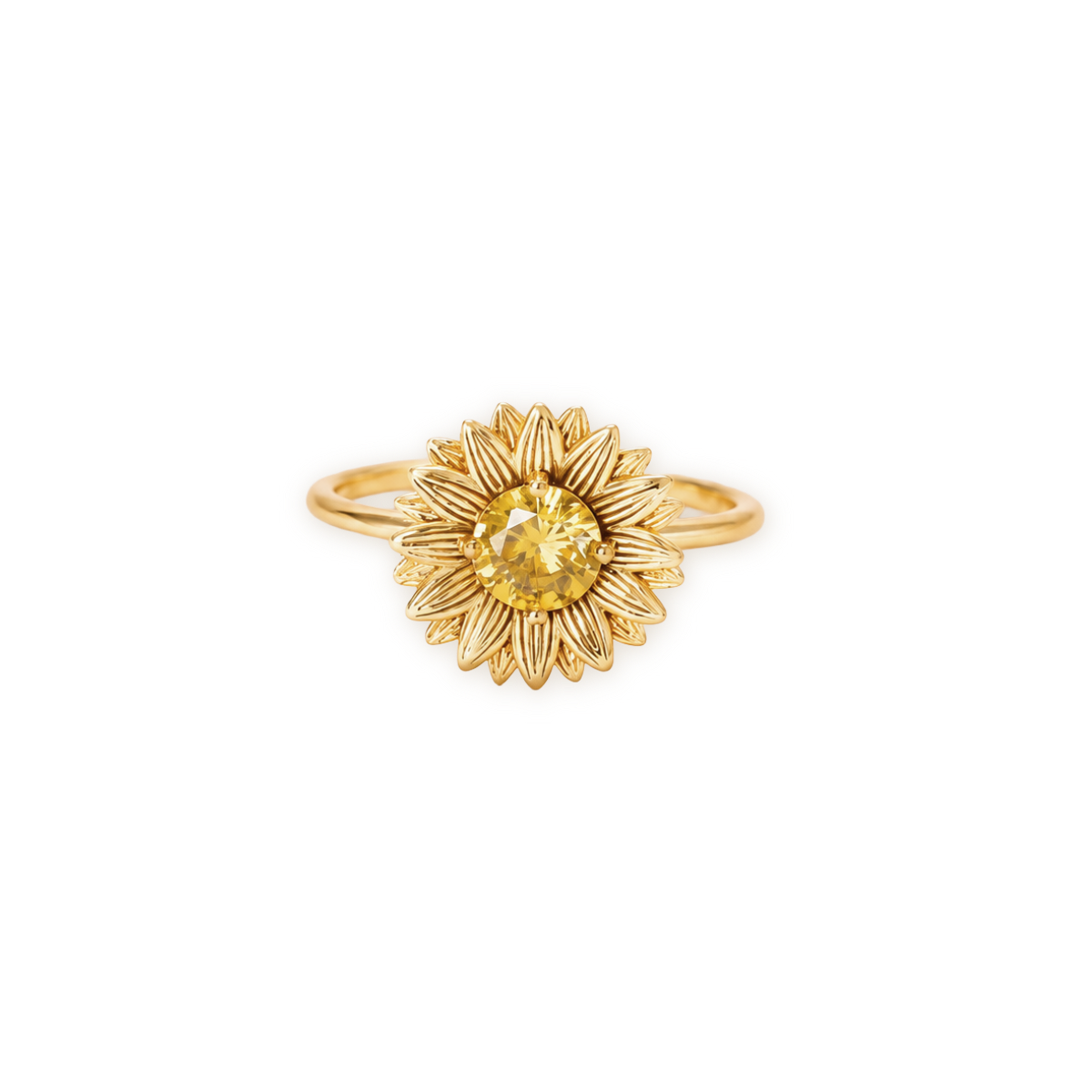 Sunflower Zircon Ring — 925 Silver with 18K Gold Plating