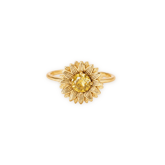 Sunflower Zircon Ring — 925 Silver with 18K Gold Plating