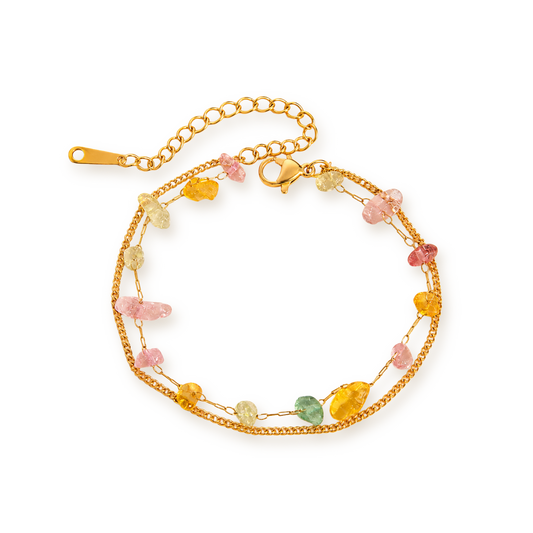 Double Layer Stone Bracelet — Natural Chips on 18K Gold