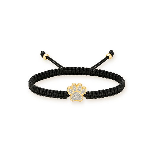 Braided Paw Urn Bracelet — Cord with Pavé Paw in Gold