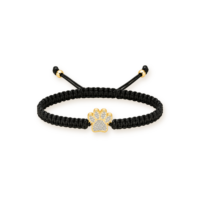Braided Paw Urn Bracelet — Cord with Pavé Paw in Gold