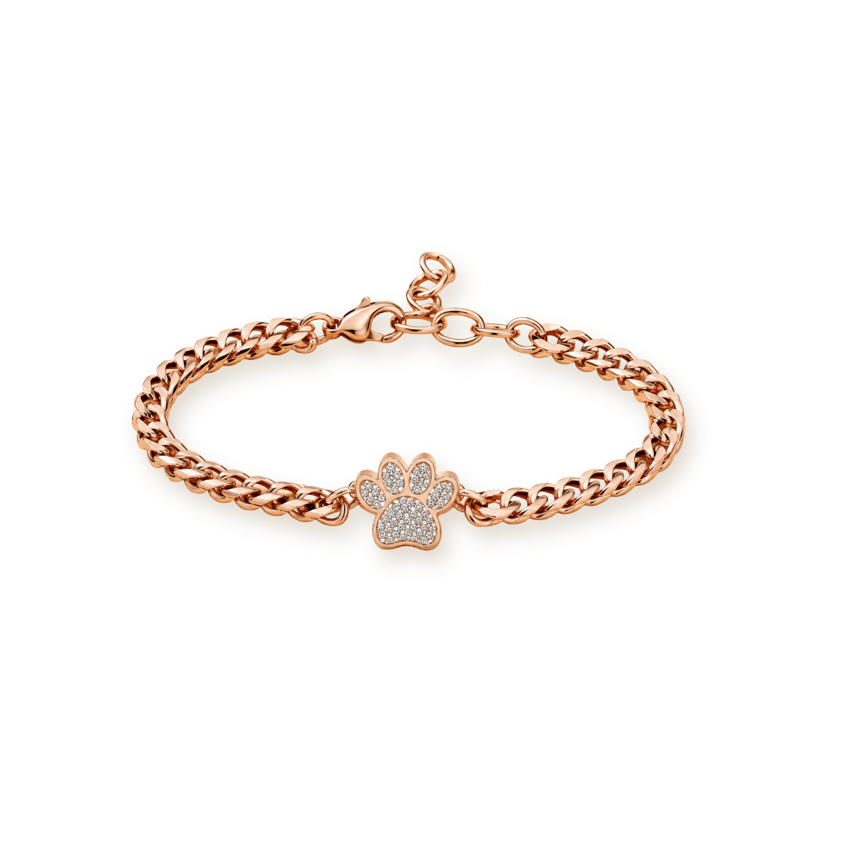Pavé Paw Urn Bracelet — Rose Gold Curb Chain