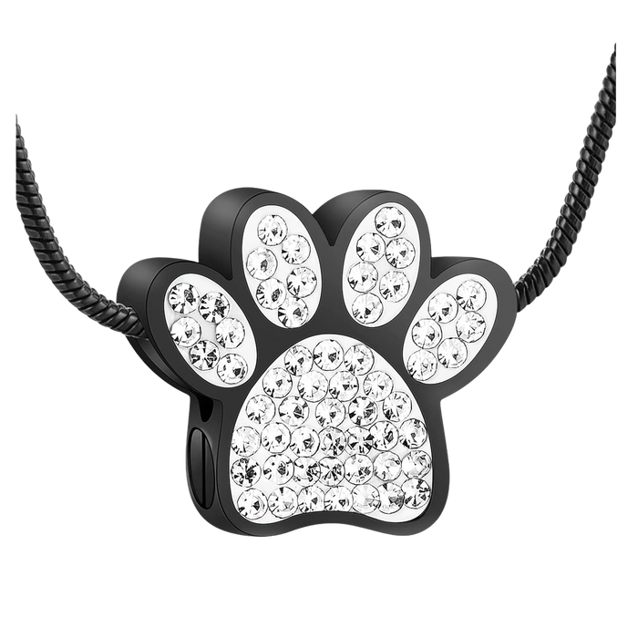 Black Paw Urn Necklace — Stainless Steel Keepsake Pendant