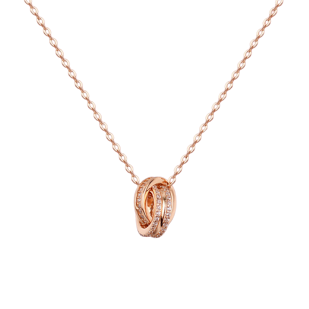 Interlocking Double Ring Necklace — Sterling Silver with Pavé Detail, Rose Gold or White Gold